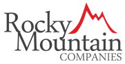 A red and black logo for rocky mountain company