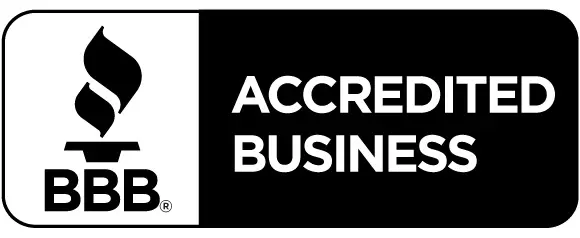 A black and white logo for accredited business.