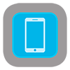 A blue and white icon of a phone.