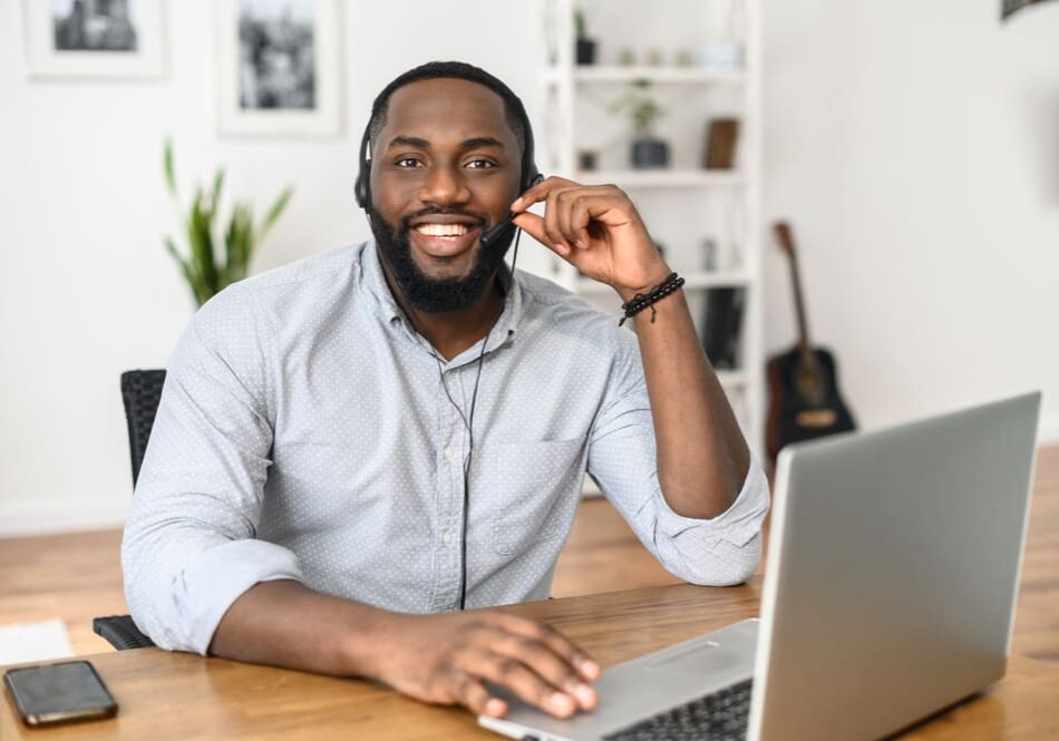 Smiling,Young,African,American,Call,Center,Manager,Wearing,A,Headset